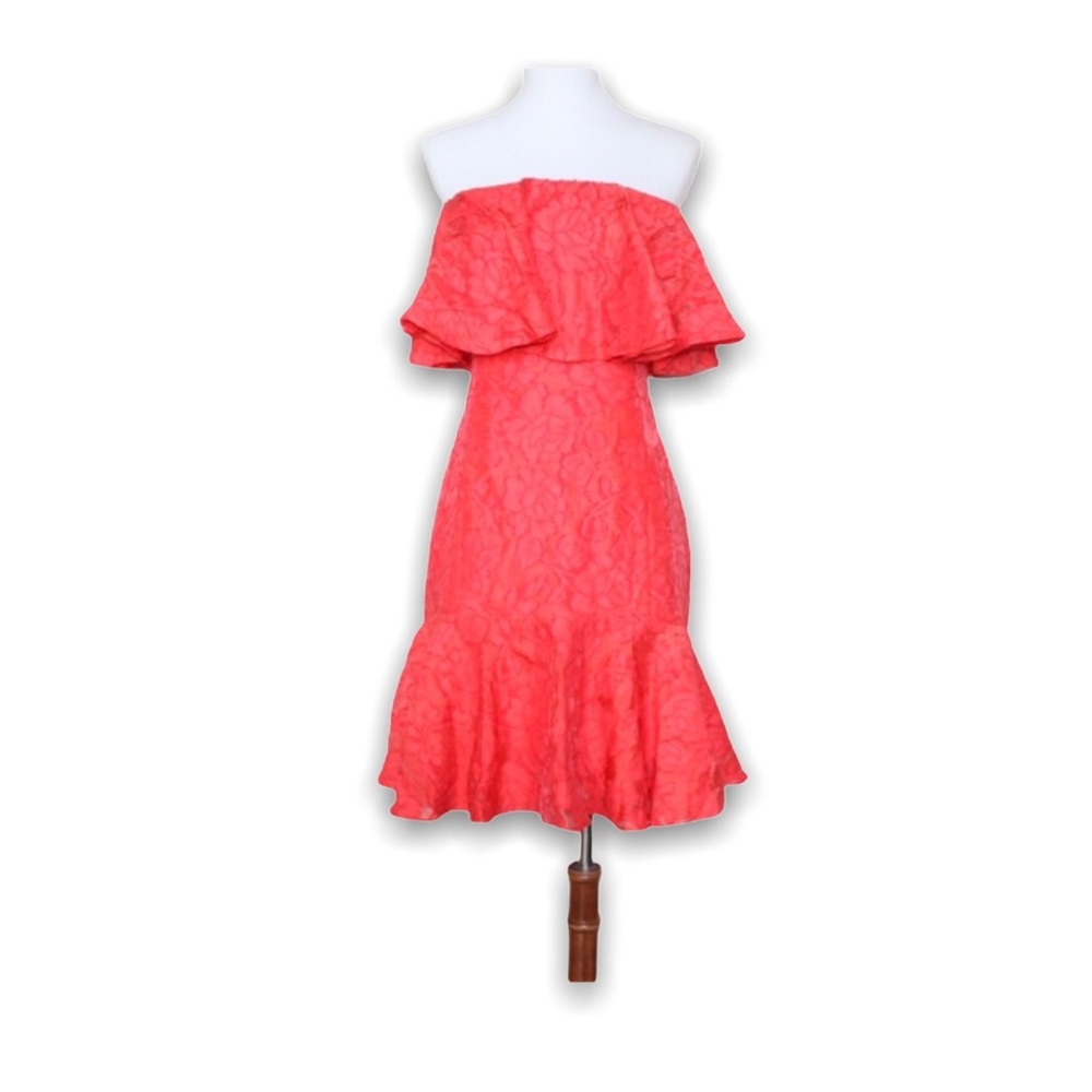 Keepsake Red Organza Ruffle Strapless Mini Dress Size Large